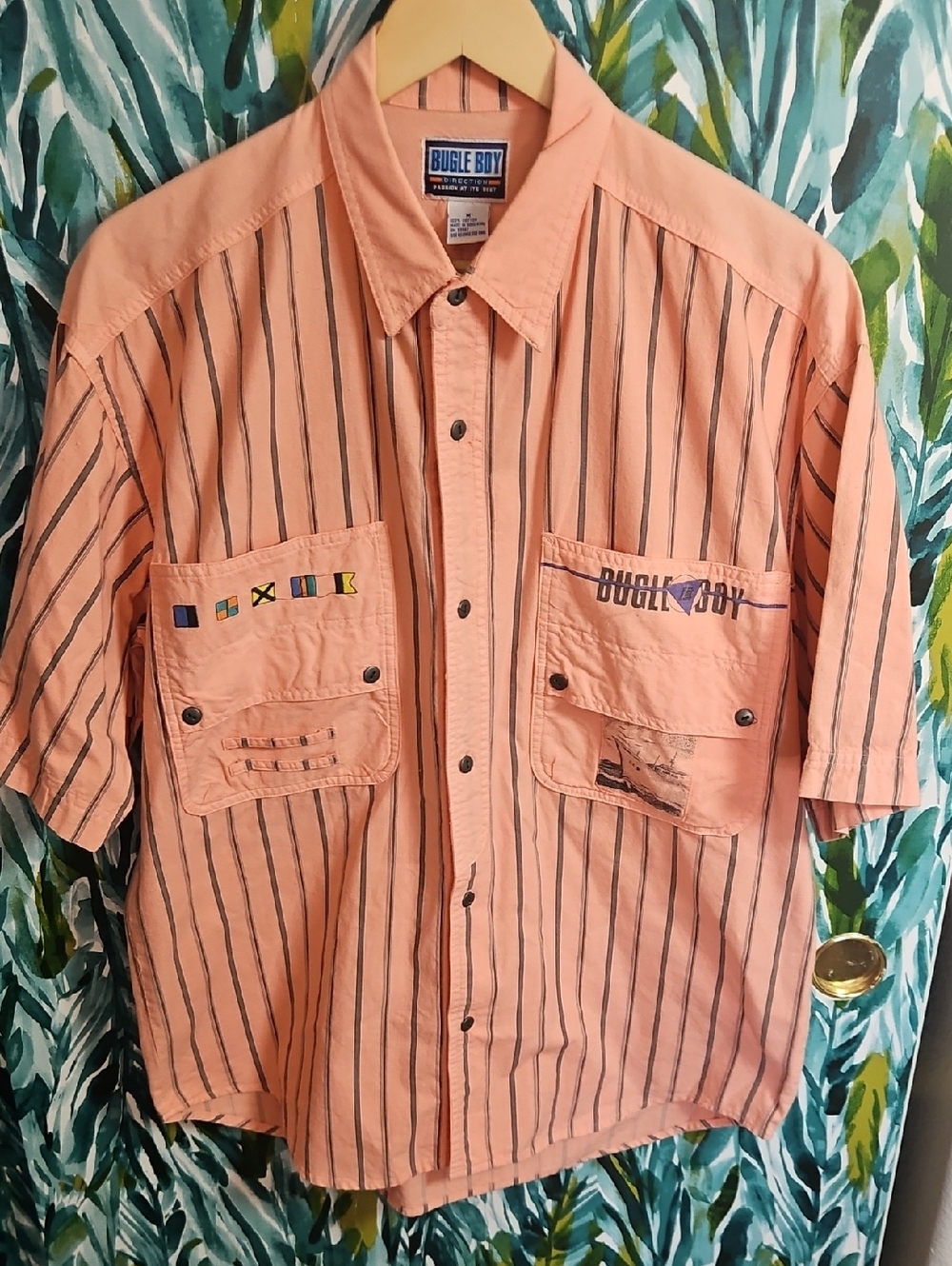 Bugle Boy Peach Striped Short-Sleeve Button-Down Shirt